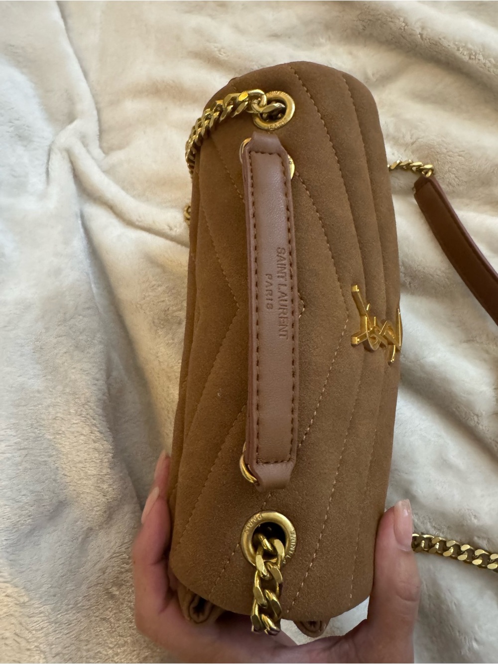 Saint Laurent YSL Loulou Style Chevron Shoulder Bag Gold Chain Dust Bag EUC - Picture 3 of 9